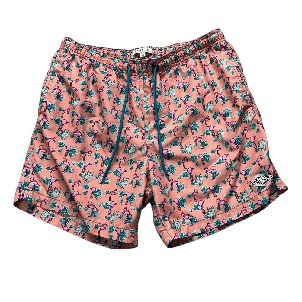 PacSun Swim Shorts Mens Size XL‎ Flamingo Pink Pockets Drawstring  7" Trunks